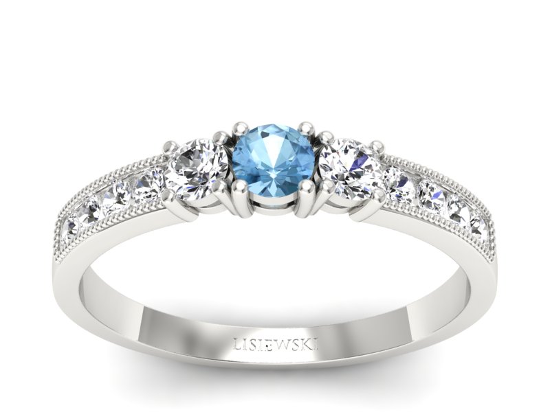 Pierścionek z topazem i brylantami białe złoto - p15204ba