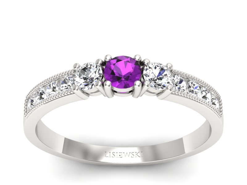 Złoty pierścionek z ametystem i brylantami - p15204bat