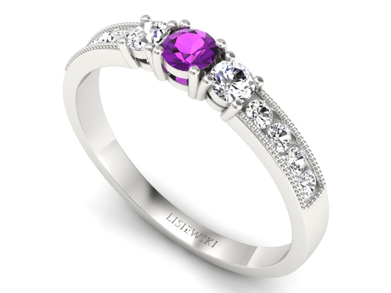 Złoty pierścionek z ametystem i brylantami - p15204bat — zdjęcie 3