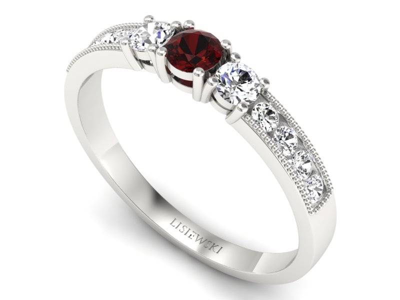 Pierścionek z granatem i brylantami białe złoto - p15204bgr — zdjęcie 3