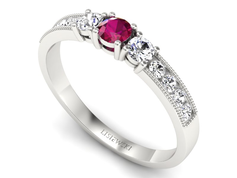 Pierścionek z rubinem i brylantami białe złoto - p15204br — zdjęcie 3