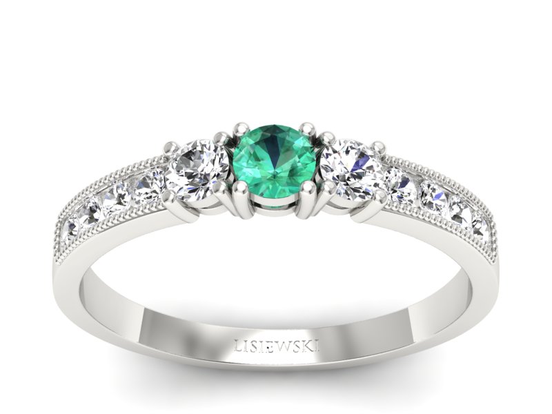 Złoty pierścionek ze szmaragdem i brylantami - p15204bsm