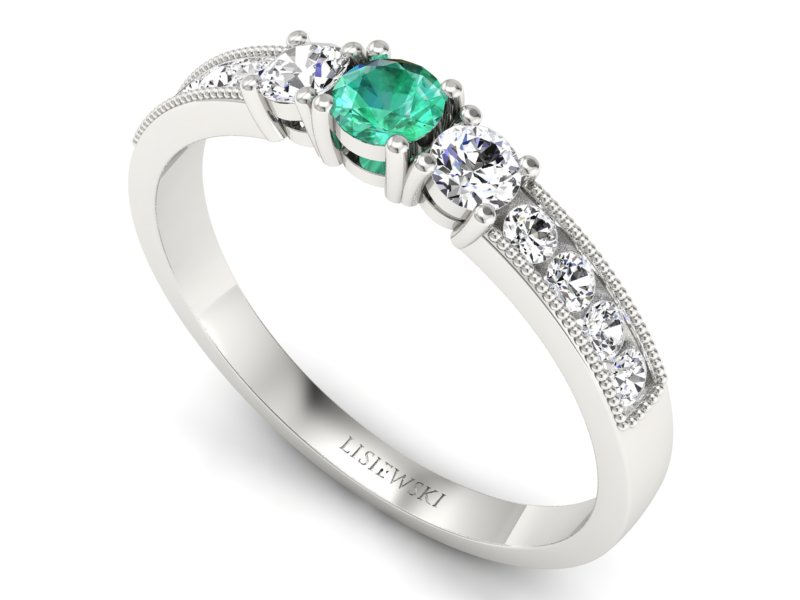 Złoty pierścionek ze szmaragdem i brylantami - p15204bsm — zdjęcie 3