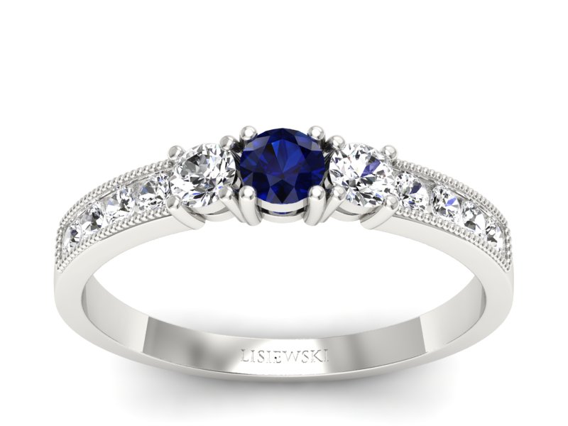 Pierścionek z szafirem i brylantami białe złoto - p15204bsz
