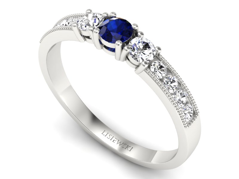 Pierścionek z szafirem i brylantami białe złoto - p15204bsz — zdjęcie 3
