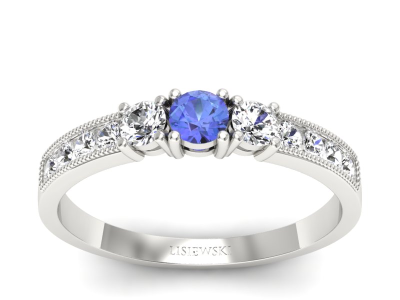 Pierścionek z tanzanitem białe złoto i brylantami - p15204bt