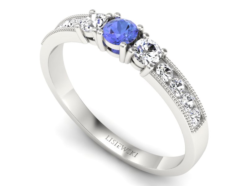 Pierścionek z tanzanitem białe złoto i brylantami - p15204bt — zdjęcie 3