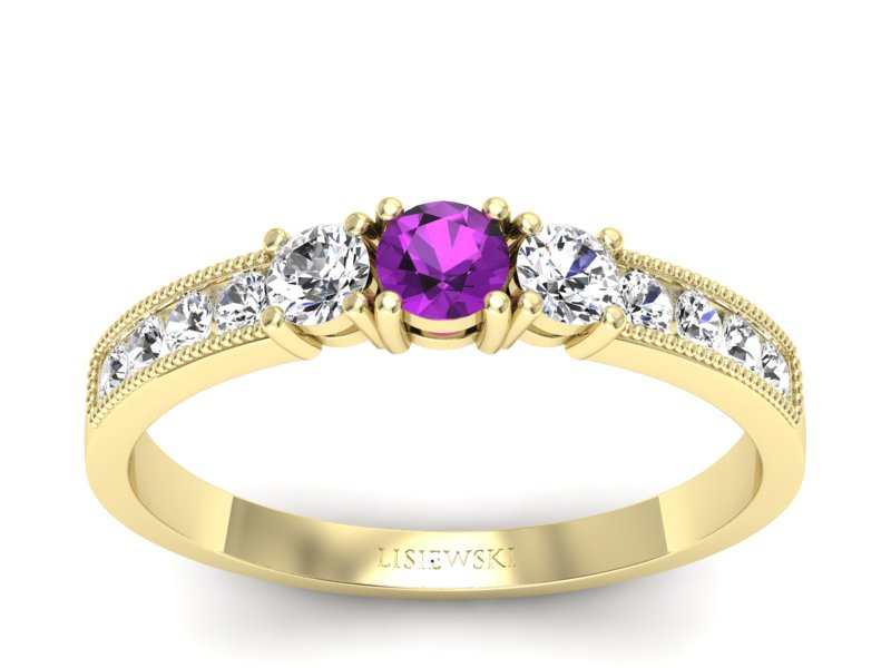 Pierścionek z ametystem i diamentami - p15204zat