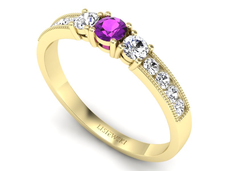 Pierścionek z ametystem i diamentami - p15204zat — zdjęcie 3