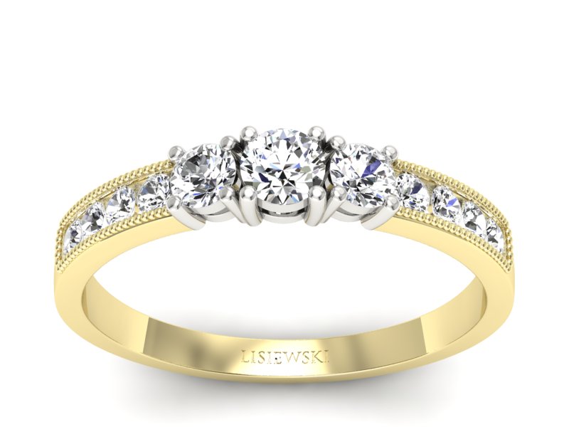 Pierścionek z diamentami żółte i białe złoto - p15204zb