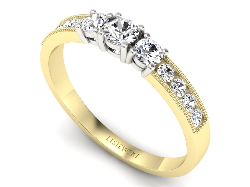 Pierścionek z diamentami żółte i białe złoto - p15204zb — zdjęcie 3