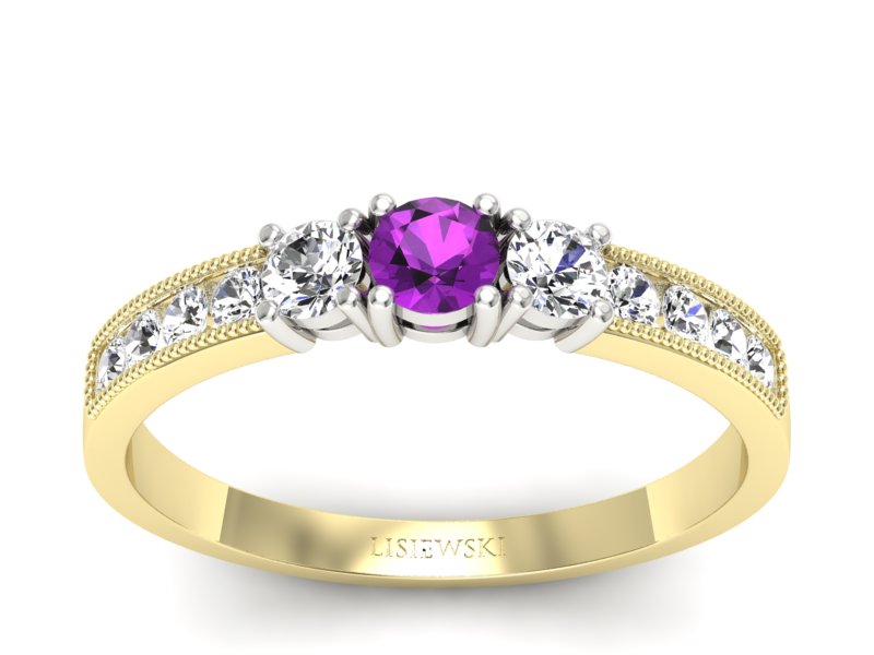 Złoty pierścionek z ametystem i brylantami - p15204zbat