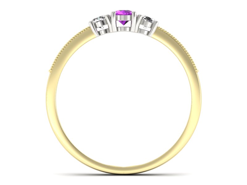 Złoty pierścionek z ametystem i brylantami - p15204zbat — zdjęcie 2