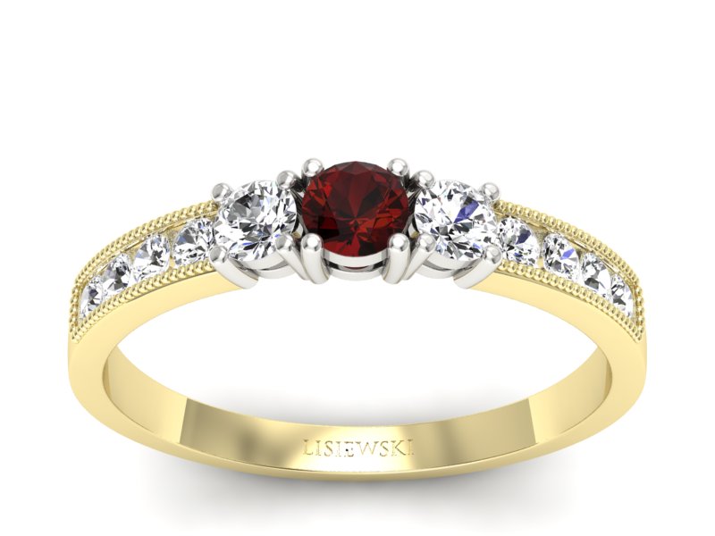 Złoty pierścionek z granatem i brylantami - p15204zbgr