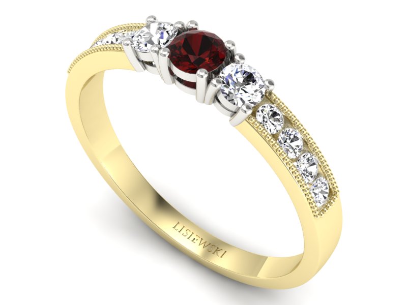 Złoty pierścionek z granatem i brylantami - p15204zbgr — zdjęcie 3