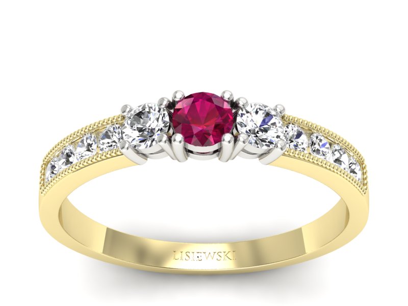 Złoty pierścionek z rubinem i brylantami - p15204zbr