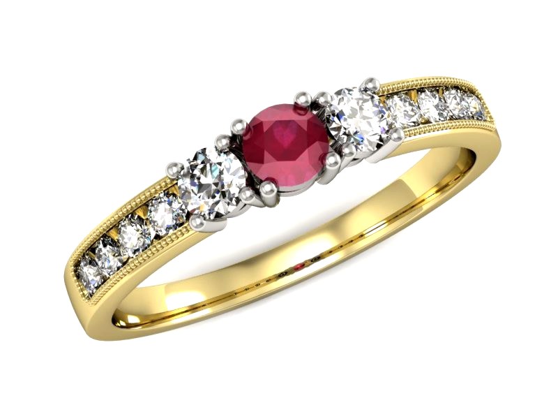 Złoty pierścionek z rubinem i brylantami - p15204zbr — zdjęcie 4