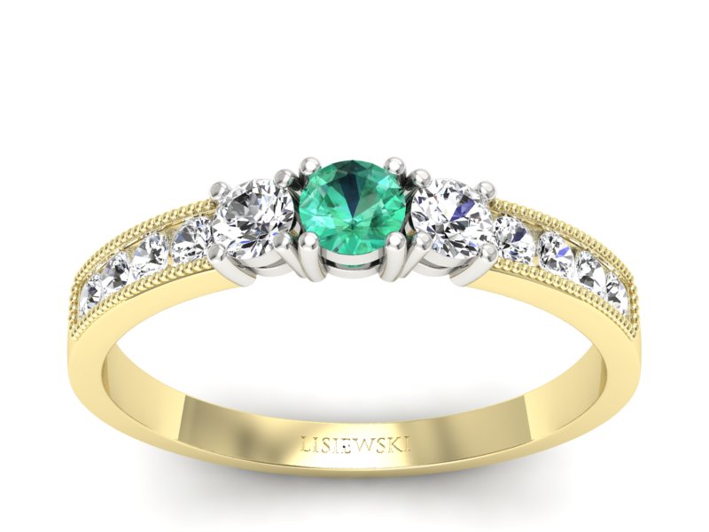 Złoty pierścionek ze szmaragdem i brylantami - p15204zbsm