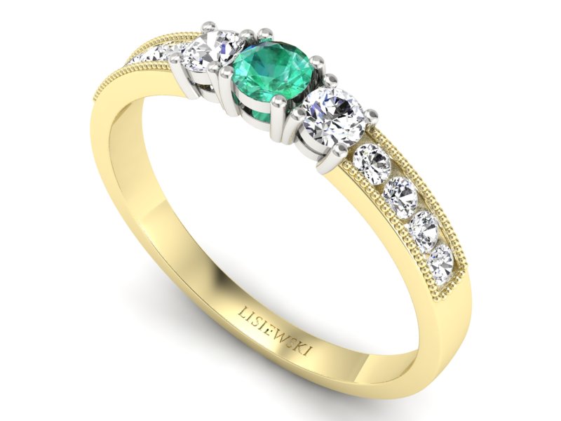 Złoty pierścionek ze szmaragdem i brylantami - p15204zbsm — zdjęcie 3