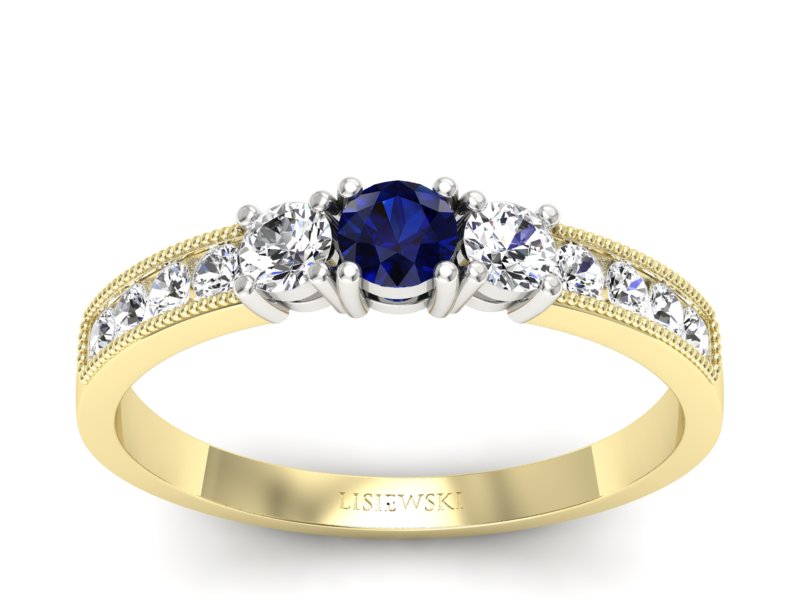 Złoty pierścionek z szafirem i brylantami - p15204zbsz