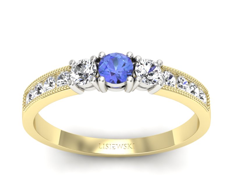 Złoty pierścionek z tanzanitem i brylantami - p15204zbt