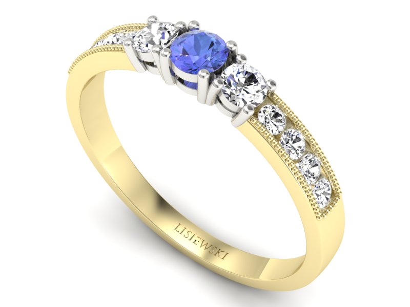 Złoty pierścionek z tanzanitem i brylantami - p15204zbt — zdjęcie 3