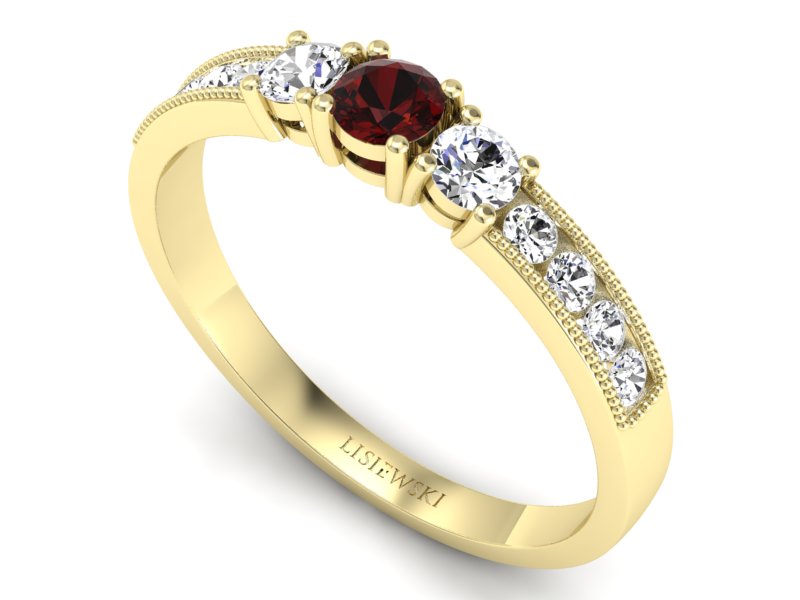 Pierścionek z granatem i brylantami żółte złoto - p15204zgr — zdjęcie 3