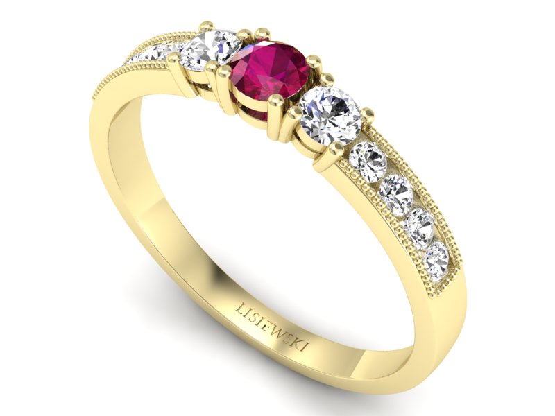 Pierścionek z rubinem i brylantami żółte złoto - p15204zr — zdjęcie 3