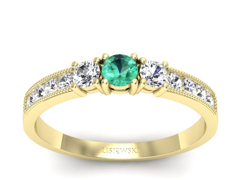 Złoty pierścionek ze szmaragdem i brylantami - p15204zsm