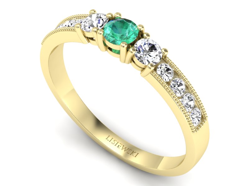 Złoty pierścionek ze szmaragdem i brylantami - p15204zsm — zdjęcie 3