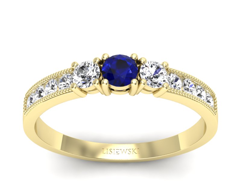 Pierścionek ze spinelem i brylantami żółte złoto - p15204zsp