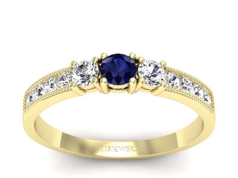 Pierścionek z szafirem i brylantami żółte złoto - p15204zsz