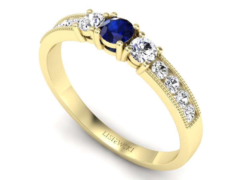 Pierścionek z szafirem i brylantami żółte złoto - p15204zsz — zdjęcie 3