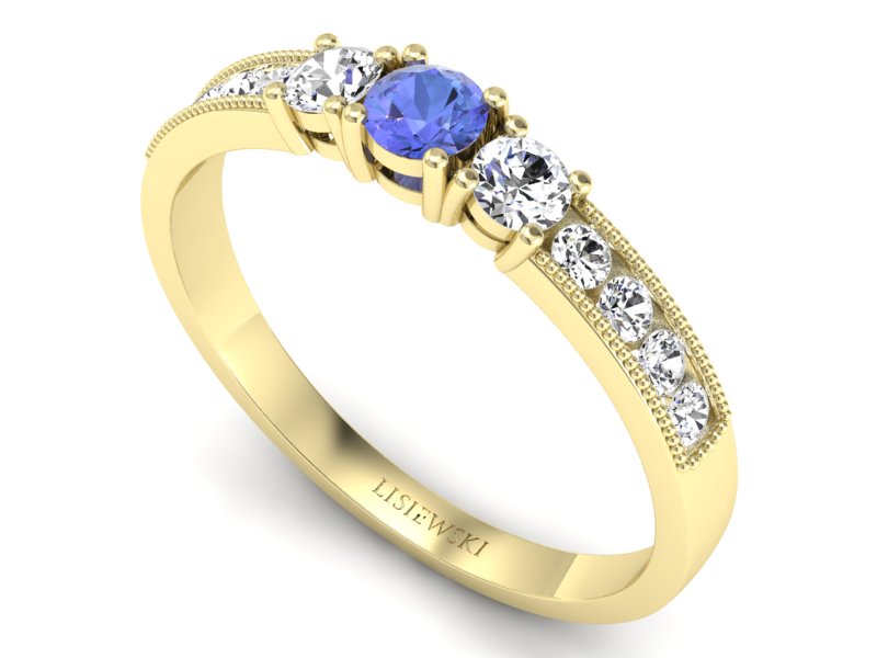 Pierścionek z tanzanitem i brylantami żółte złoto - p15204zt — zdjęcie 3
