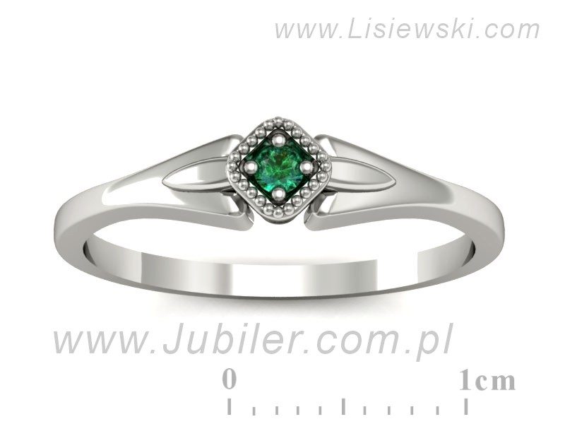 Złoty pierścionek ze szmaragdem białe złoto - P15207bsm — zdjęcie 3