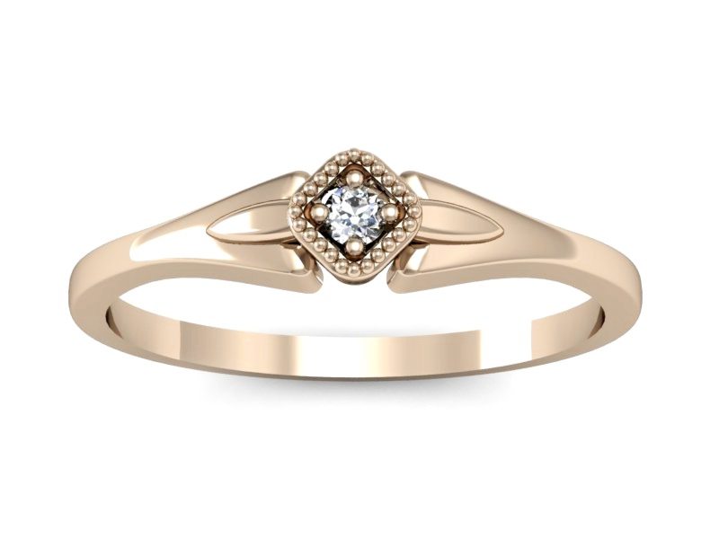 Złoty pierścionek z brylantem różowe złoto - P15207c — zdjęcie 3