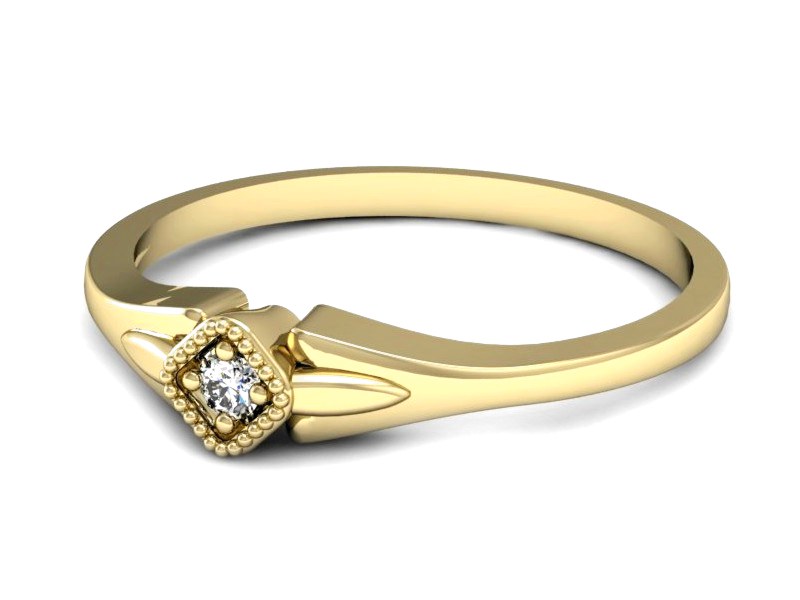 Złoty pierścionek z brylantem żółte złoto - P15207z — zdjęcie 2