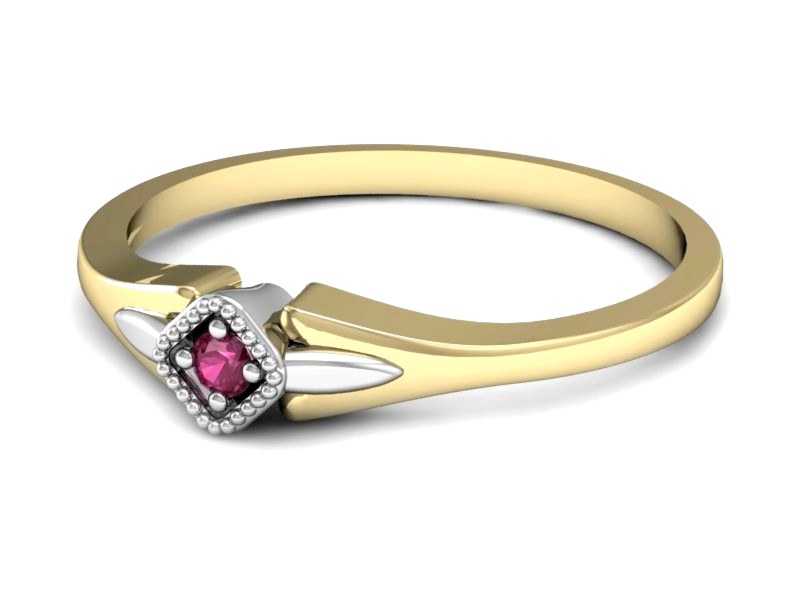 Pierścionek z rubinem z żółtego i białego złota - P15207zbr — zdjęcie 2