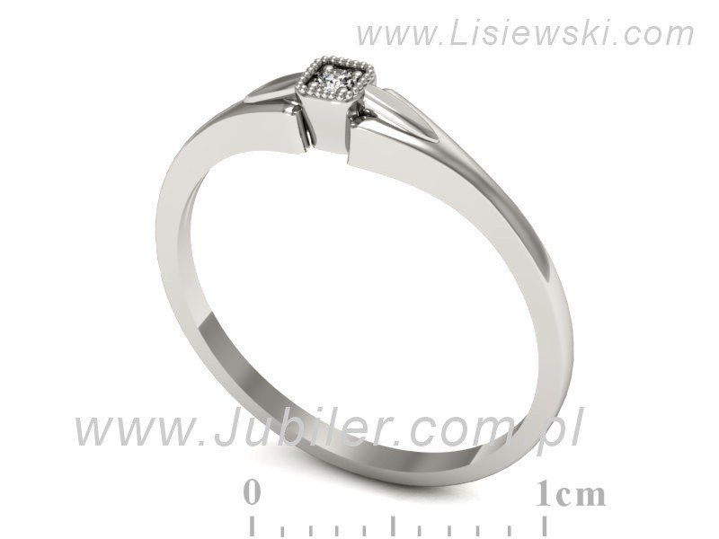 Złoty pierścionek z brylantem białe złoto - P15208b — zdjęcie 3