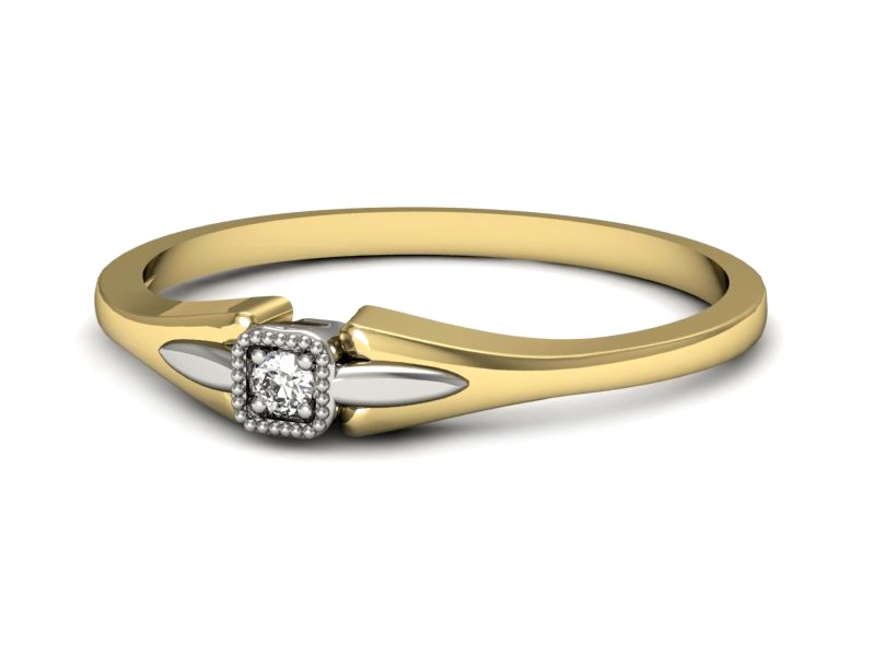 Pierścionek z diamentem żółte i białe złoto - P15208zb — zdjęcie 2