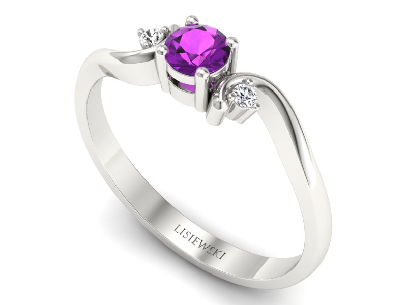 Złoty pierścionek z ametystem z brylantami - P15210bam — zdjęcie 3