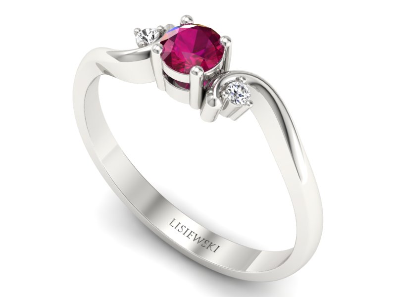 Pierścionek z rubinem i brylantami białe złoto - P15210br — zdjęcie 3
