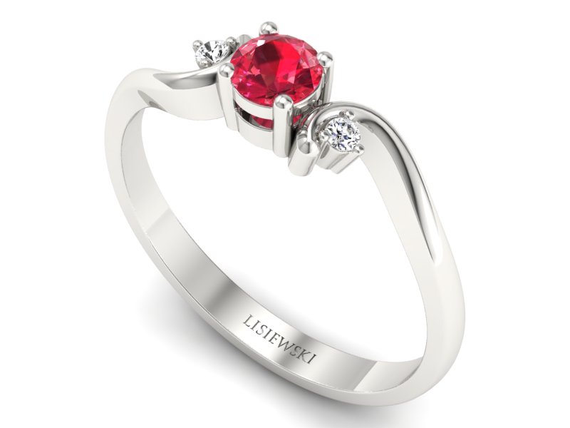 Pierścionek z rubinem i brylantami białe złoto - P15210br1 — zdjęcie 3