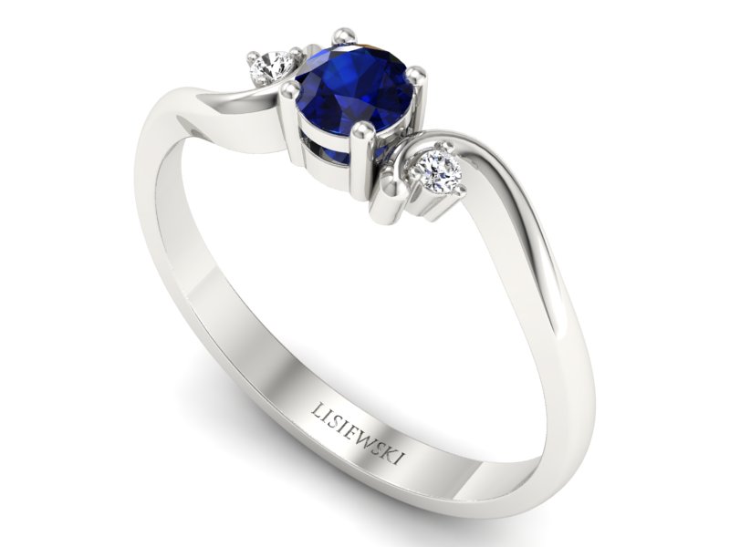 Pierścionek z szafirem i brylantami białe złoto - P15210bsz — zdjęcie 3