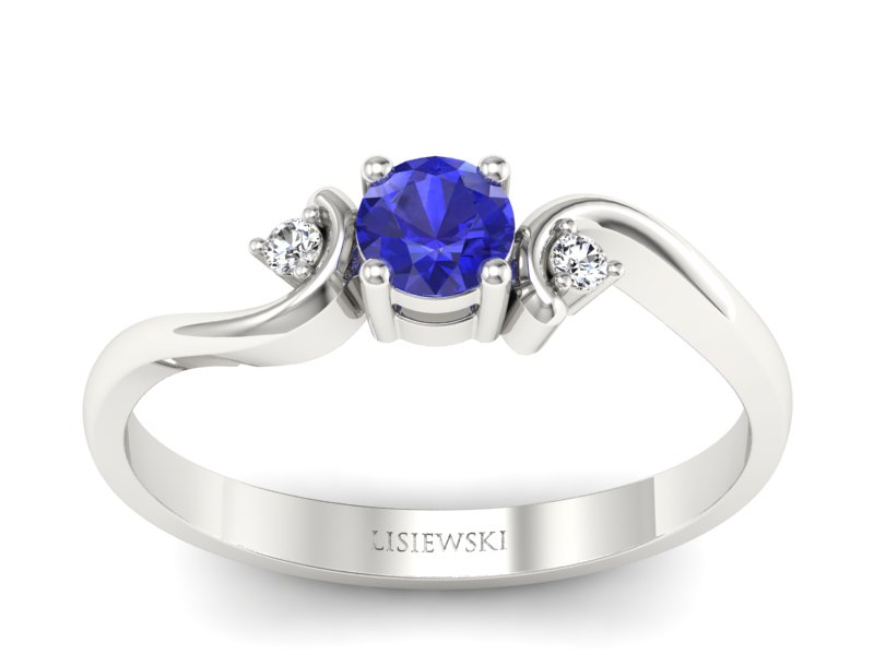Pierścionek z szafirem z brylantami białe złoto - P15210bszc