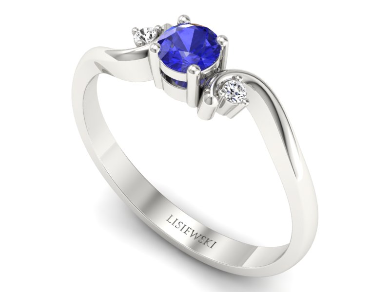 Pierścionek z szafirem z brylantami białe złoto - P15210bszc — zdjęcie 3