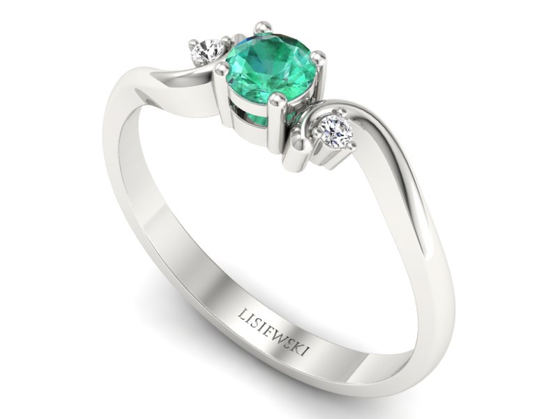 Złoty pierścionek ze szmaragdem i brylantami - P15210bszm — zdjęcie 3