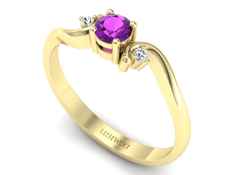 Pierścionek ametyst i brylanty żółte złoto - P15210zam — zdjęcie 3