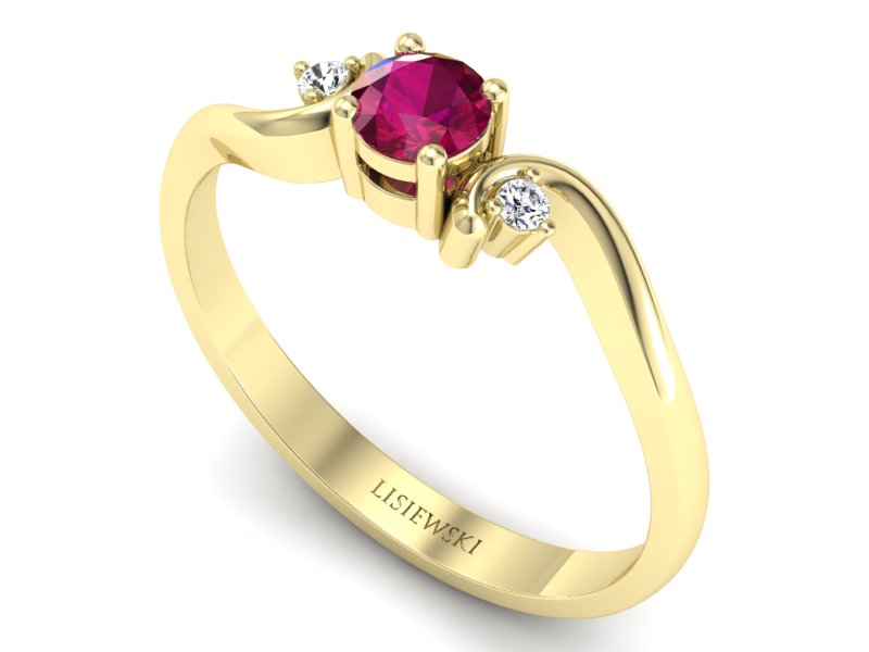 Pierścionek z rubinem i brylantami żółte złoto - P15210zr — zdjęcie 3