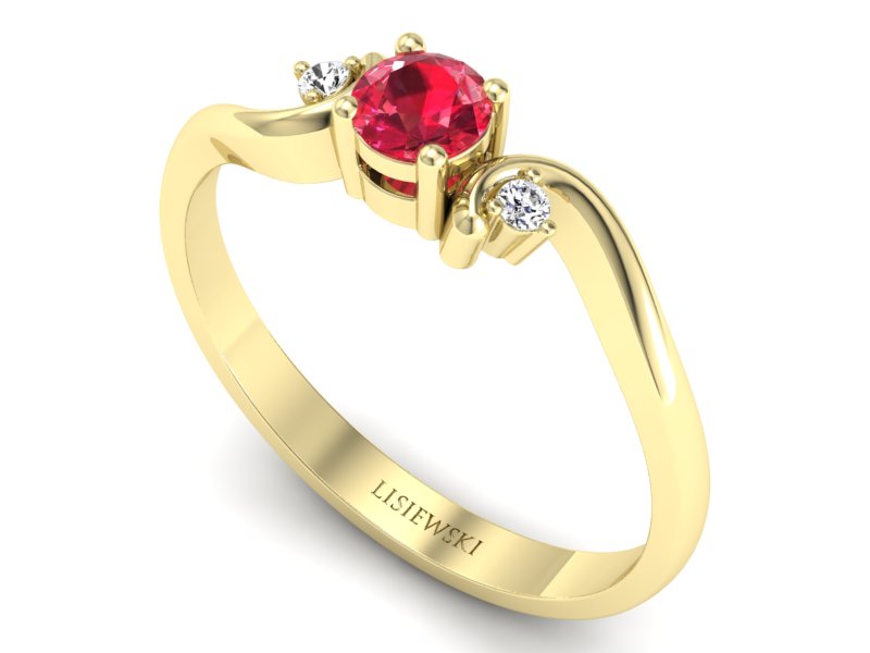 Pierścionek z rubinem i brylantami żółte złoto - P15210zr1 — zdjęcie 3